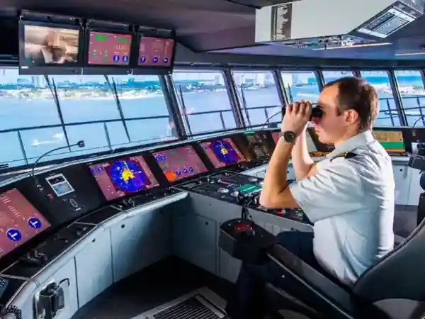 Master Mariner on a ship bridge